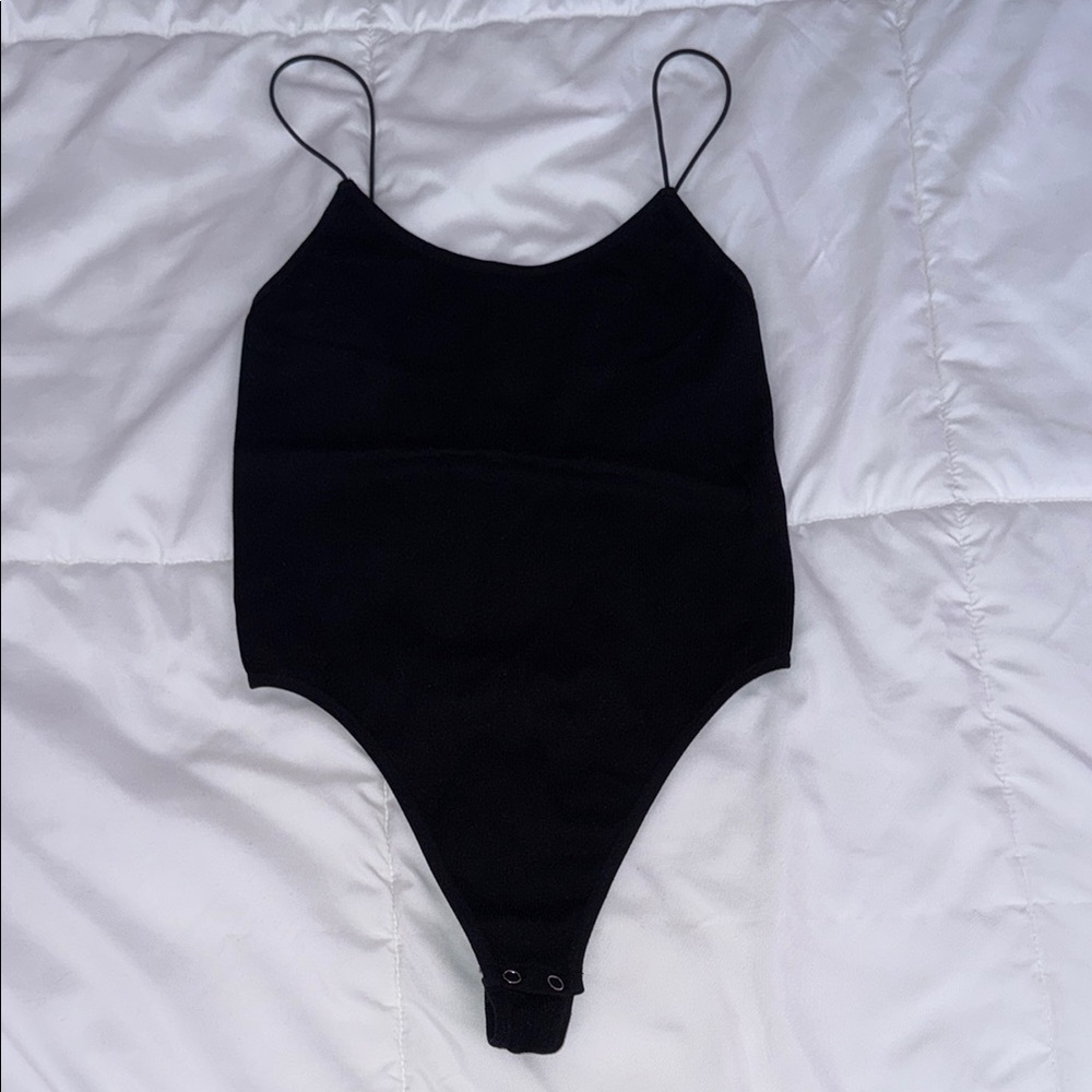 Forever 21 Spaghetti Strap Ribbed Black Thong Bodysuit Size Small